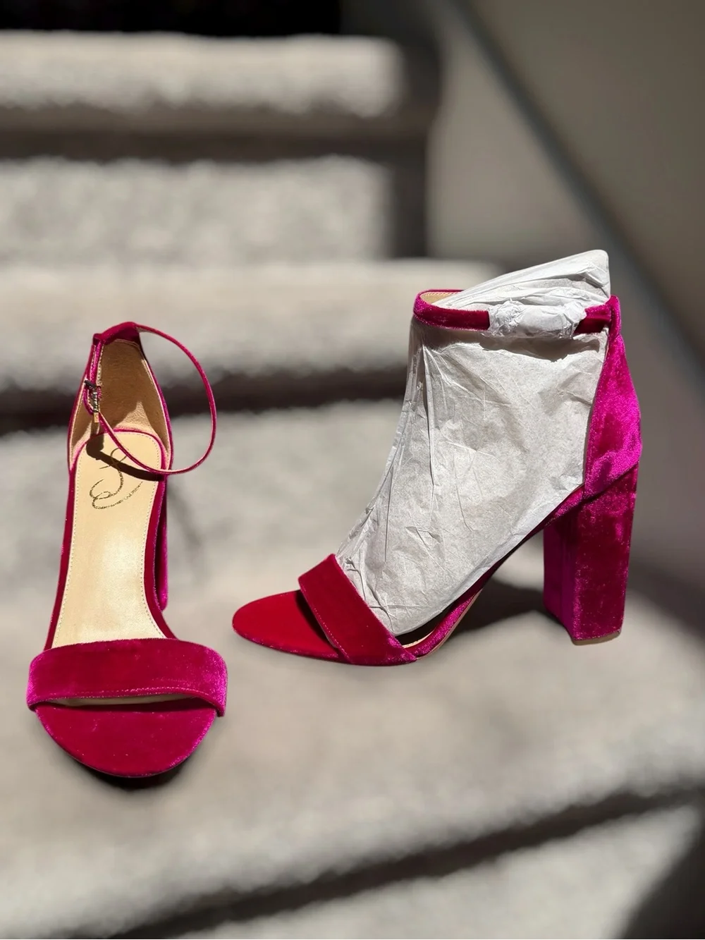 NEW Sam Edelman Yaro Raspberry Velvet Block Heels Barbiecore Glam Women’s 10